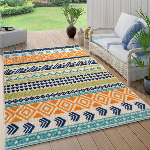 World Rug Gallery Palm Floral Leaves Indoor/Outdoor Area Rug 5'x7' Gray Area Rug 5557MULTI5X7 - main
